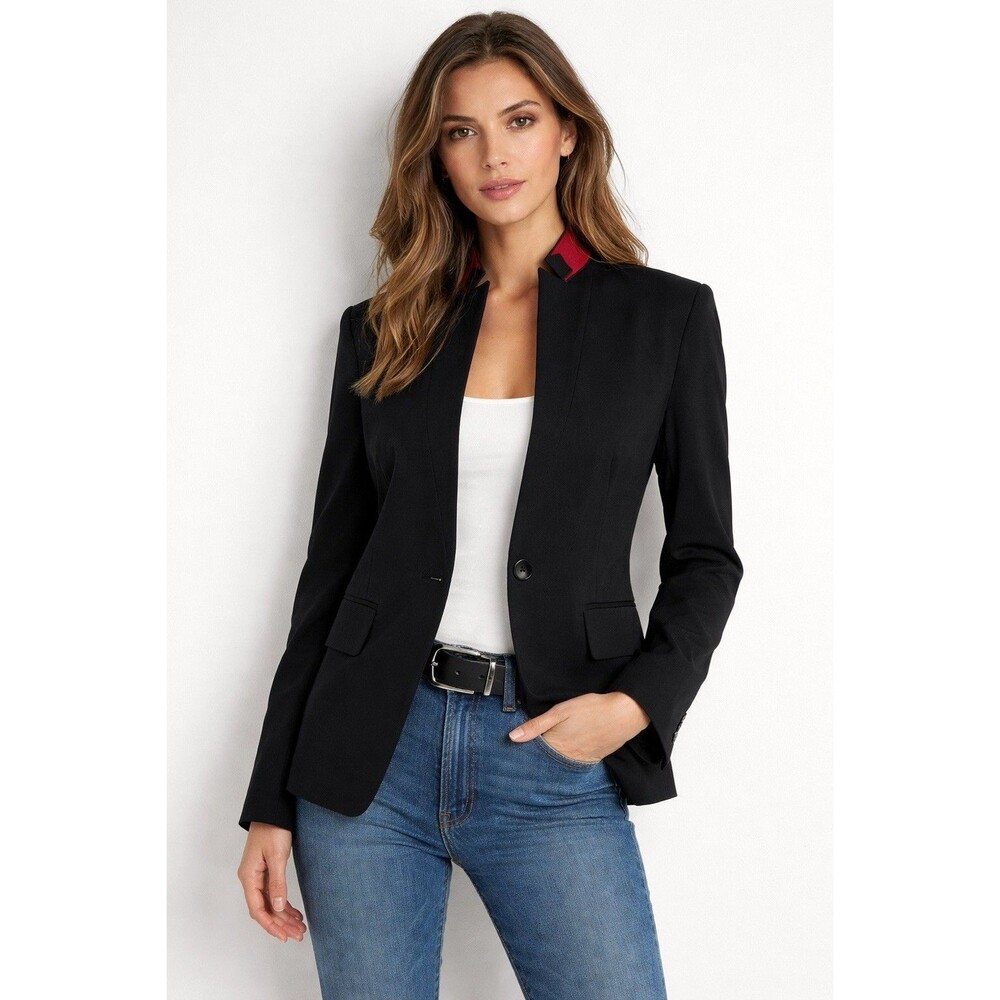 Rag & Bone Archer Wool Silk Blazer Black Red Trim Size 0 Tuxedo Chic Tailored